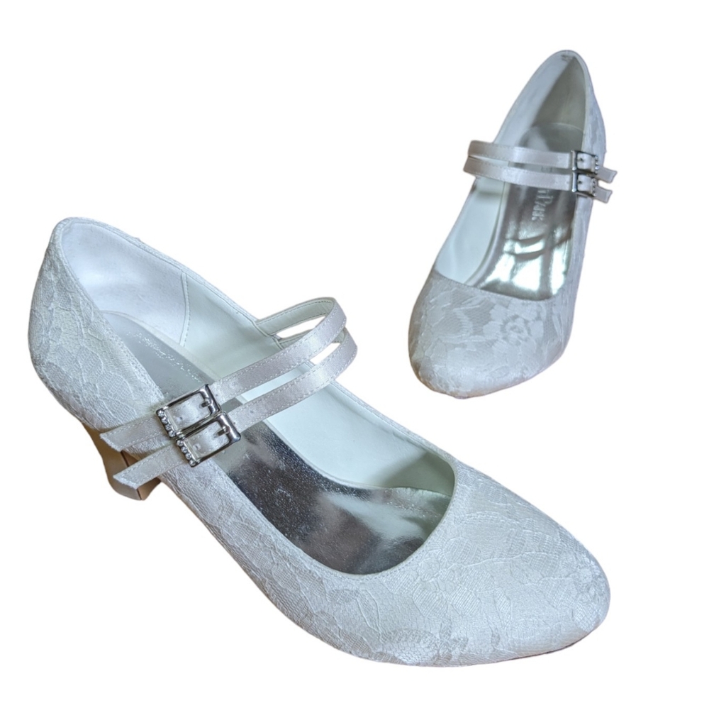 ElegantPark| Wedding Bride Lace Shoes Block Heels Closed Toes Pumps |Size: 8